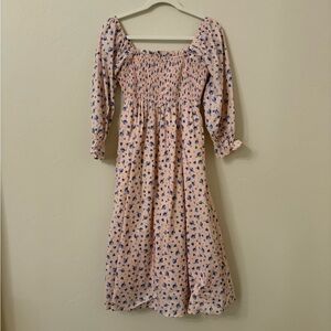 Floral Pink and Blue Smocked Dress